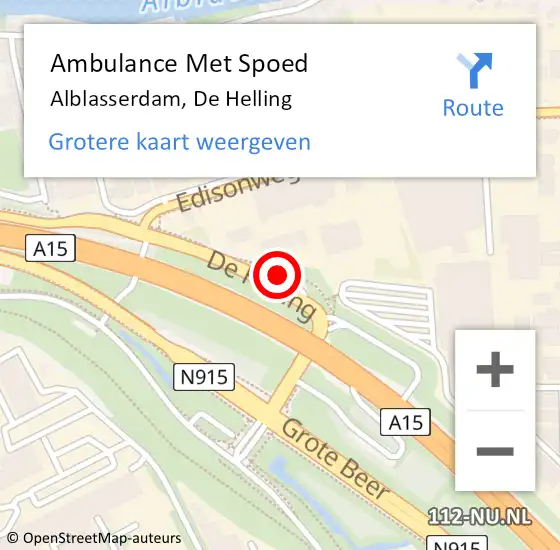 Locatie op kaart van de 112 melding: Ambulance Met Spoed Naar Alblasserdam, De Helling op 9 juli 2024 18:08