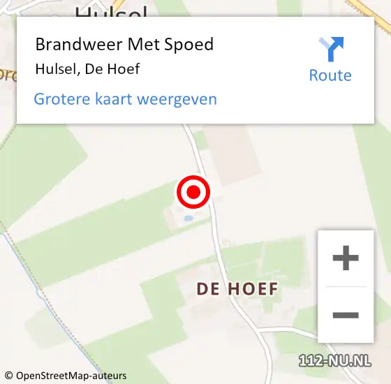 Locatie op kaart van de 112 melding: Brandweer Met Spoed Naar Hulsel, De Hoef op 9 juli 2024 18:11