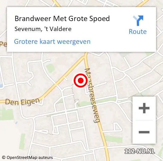 Locatie op kaart van de 112 melding: Brandweer Met Grote Spoed Naar Sevenum, 't Valdere op 9 juli 2024 18:16