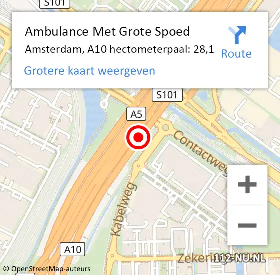 Locatie op kaart van de 112 melding: Ambulance Met Grote Spoed Naar Amsterdam, A10 hectometerpaal: 28,1 op 9 juli 2024 18:17