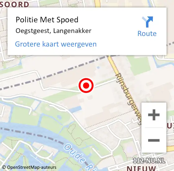 Locatie op kaart van de 112 melding: Politie Met Spoed Naar Oegstgeest, Langenakker op 9 juli 2024 18:21