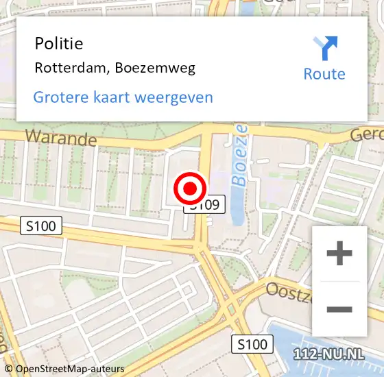 Locatie op kaart van de 112 melding: Politie Rotterdam, Boezemweg op 9 juli 2024 18:27