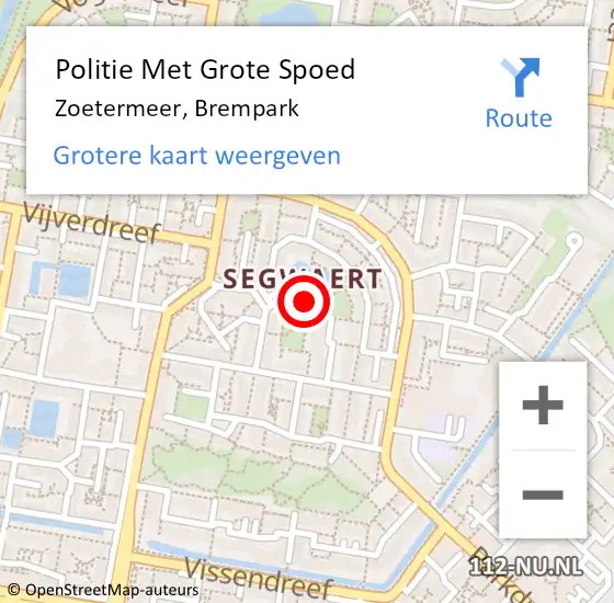 Locatie op kaart van de 112 melding: Politie Met Grote Spoed Naar Zoetermeer, Brempark op 9 juli 2024 18:30