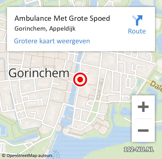 Locatie op kaart van de 112 melding: Ambulance Met Grote Spoed Naar Gorinchem, Appeldijk op 9 juli 2024 18:35