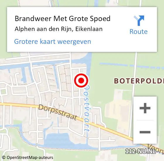 Locatie op kaart van de 112 melding: Brandweer Met Grote Spoed Naar Alphen aan den Rijn, Eikenlaan op 9 juli 2024 18:53