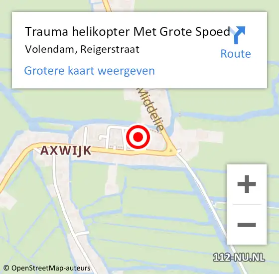 Locatie op kaart van de 112 melding: Trauma helikopter Met Grote Spoed Naar Volendam, Reigerstraat op 9 juli 2024 18:53