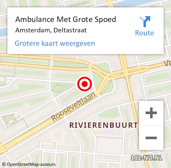 Locatie op kaart van de 112 melding: Ambulance Met Grote Spoed Naar Amsterdam, Deltastraat op 9 juli 2024 19:13