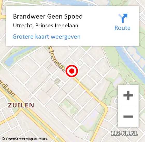 Locatie op kaart van de 112 melding: Brandweer Geen Spoed Naar Utrecht, Prinses Irenelaan op 9 juli 2024 19:13