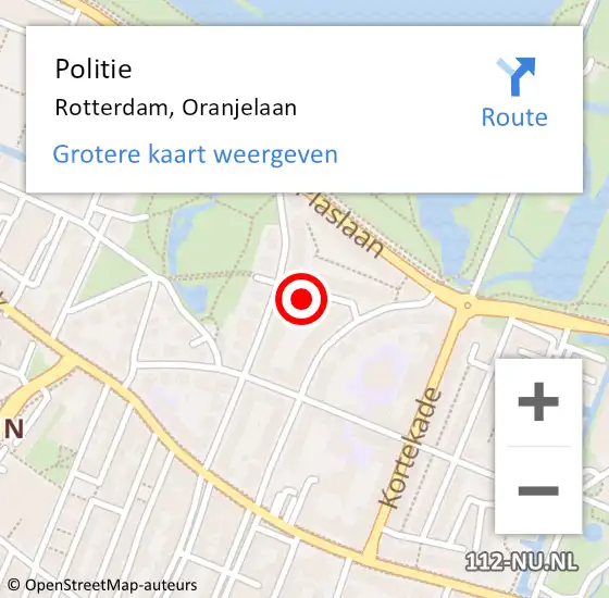 Locatie op kaart van de 112 melding: Politie Rotterdam, Oranjelaan op 9 juli 2024 19:18