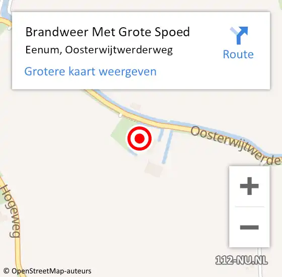 Locatie op kaart van de 112 melding: Brandweer Met Grote Spoed Naar Eenum, Oosterwijtwerderweg op 9 juli 2024 19:20