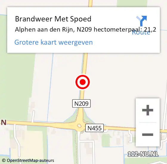 Locatie op kaart van de 112 melding: Brandweer Met Spoed Naar Alphen aan den Rijn, N209 hectometerpaal: 21,2 op 9 juli 2024 19:24