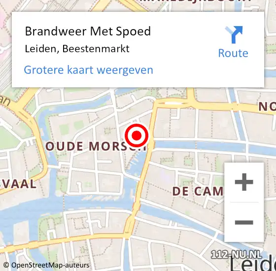 Locatie op kaart van de 112 melding: Brandweer Met Spoed Naar Leiden, Beestenmarkt op 9 juli 2024 19:30