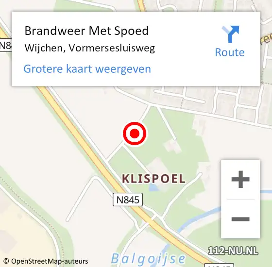 Locatie op kaart van de 112 melding: Brandweer Met Spoed Naar Wijchen, Vormersesluisweg op 9 juli 2024 19:31