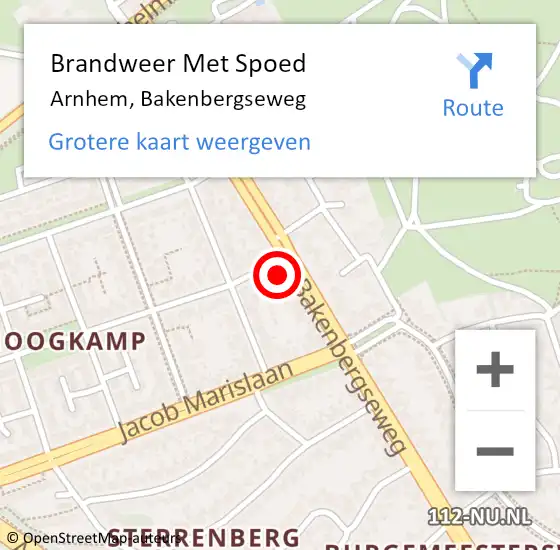 Locatie op kaart van de 112 melding: Brandweer Met Spoed Naar Arnhem, Bakenbergseweg op 9 juli 2024 19:34