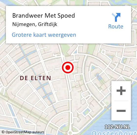 Locatie op kaart van de 112 melding: Brandweer Met Spoed Naar Nijmegen, Griftdijk op 9 juli 2024 19:40