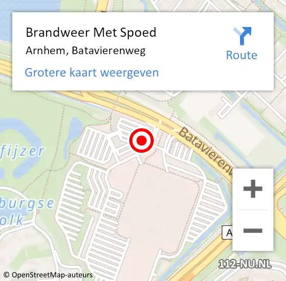 Locatie op kaart van de 112 melding: Brandweer Met Spoed Naar Arnhem, Batavierenweg op 9 juli 2024 19:43