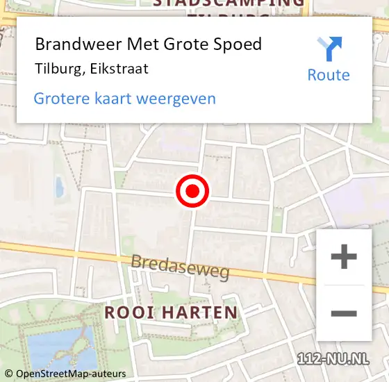 Locatie op kaart van de 112 melding: Brandweer Met Grote Spoed Naar Tilburg, Eikstraat op 9 juli 2024 19:45