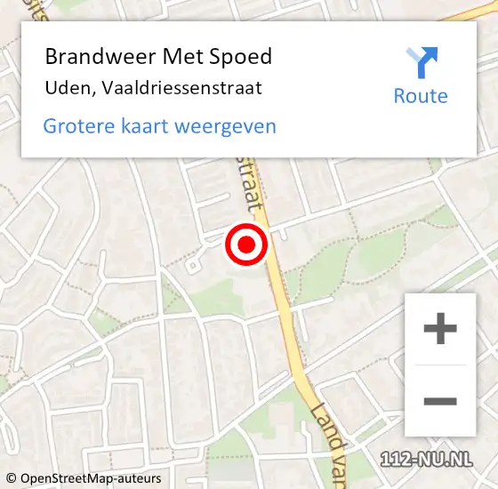 Locatie op kaart van de 112 melding: Brandweer Met Spoed Naar Uden, Vaaldriessenstraat op 9 juli 2024 19:45