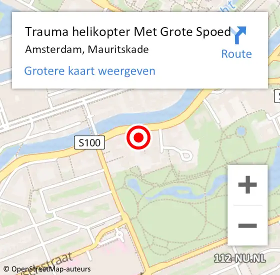 Locatie op kaart van de 112 melding: Trauma helikopter Met Grote Spoed Naar Amsterdam, Mauritskade op 9 juli 2024 19:50