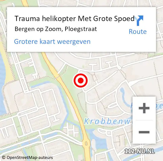 Locatie op kaart van de 112 melding: Trauma helikopter Met Grote Spoed Naar Bergen op Zoom, Ploegstraat op 9 juli 2024 20:01