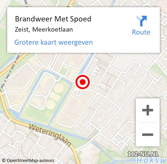 Locatie op kaart van de 112 melding: Brandweer Met Spoed Naar Zeist, Meerkoetlaan op 9 juli 2024 20:02