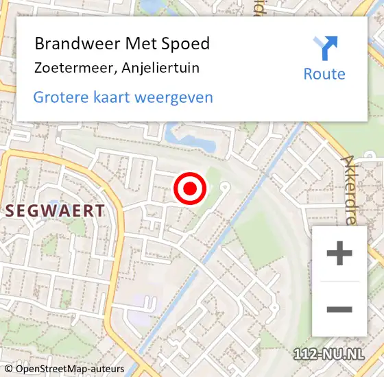 Locatie op kaart van de 112 melding: Brandweer Met Spoed Naar Zoetermeer, Anjeliertuin op 9 juli 2024 20:05