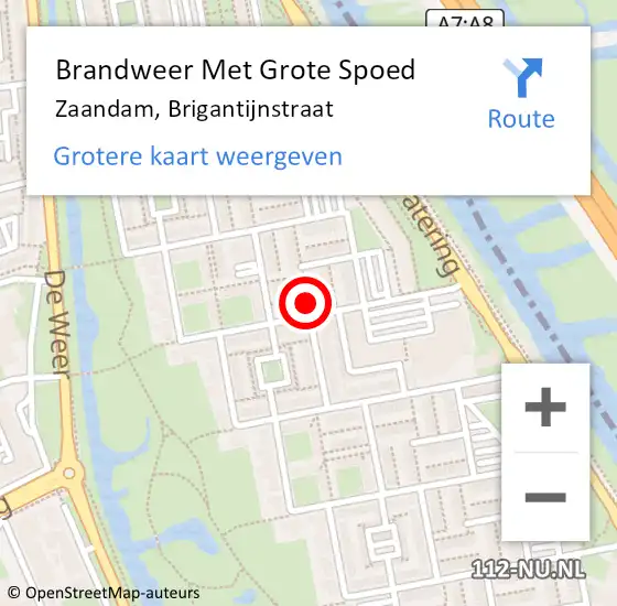 Locatie op kaart van de 112 melding: Brandweer Met Grote Spoed Naar Zaandam, Brigantijnstraat op 9 juli 2024 20:09