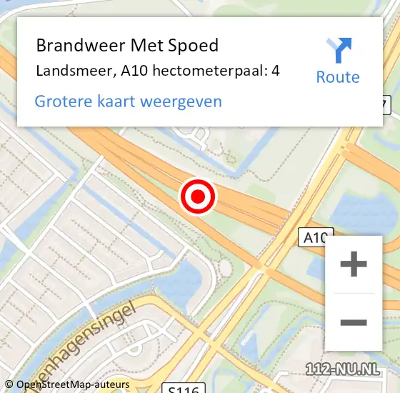 Locatie op kaart van de 112 melding: Brandweer Met Spoed Naar Landsmeer, A10 hectometerpaal: 4 op 9 juli 2024 20:14