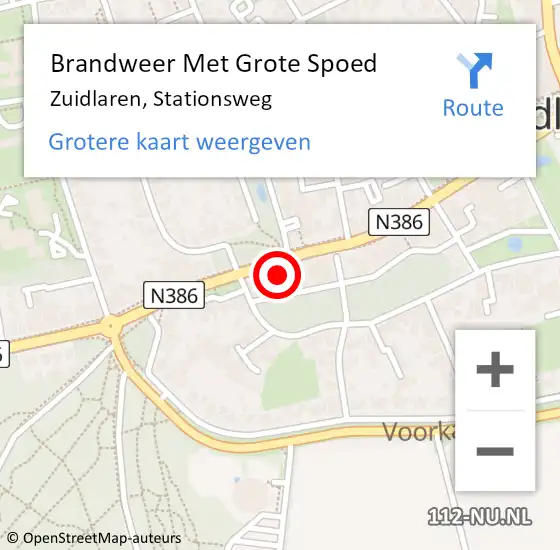 Locatie op kaart van de 112 melding: Brandweer Met Grote Spoed Naar Zuidlaren, Stationsweg op 9 juli 2024 20:14