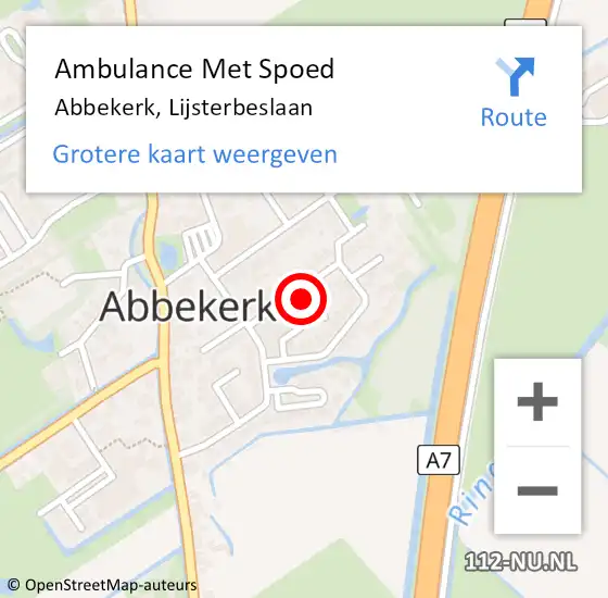 Locatie op kaart van de 112 melding: Ambulance Met Spoed Naar Abbekerk, Lijsterbeslaan op 9 juli 2024 20:17