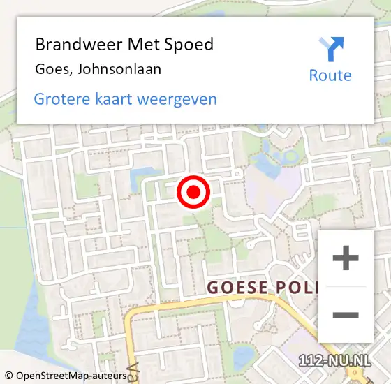 Locatie op kaart van de 112 melding: Brandweer Met Spoed Naar Goes, Johnsonlaan op 9 juli 2024 20:28