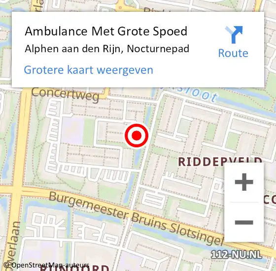 Locatie op kaart van de 112 melding: Ambulance Met Grote Spoed Naar Alphen aan den Rijn, Nocturnepad op 9 juli 2024 20:36