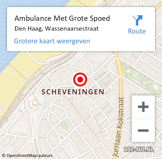 Locatie op kaart van de 112 melding: Ambulance Met Grote Spoed Naar Den Haag, Wassenaarsestraat op 9 juli 2024 20:38