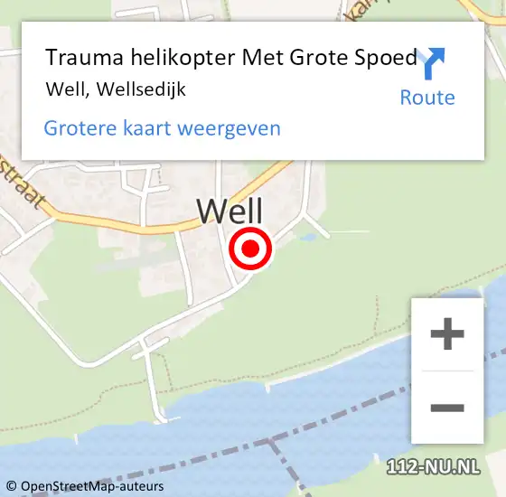 Locatie op kaart van de 112 melding: Trauma helikopter Met Grote Spoed Naar Well, Wellsedijk op 9 juli 2024 20:44