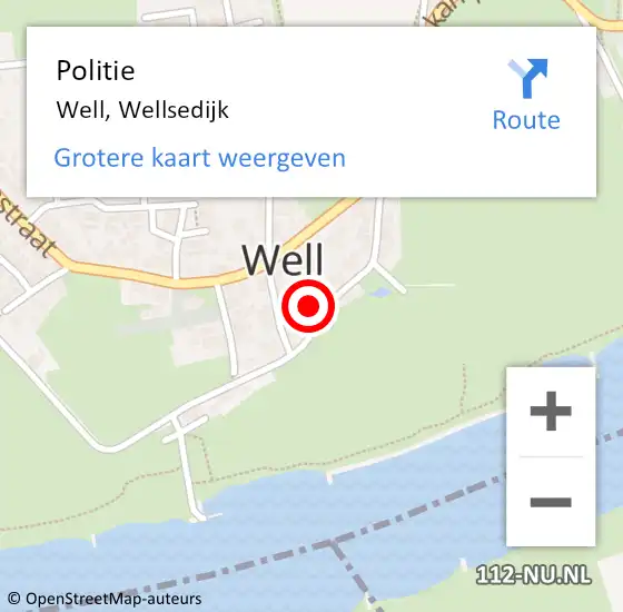 Locatie op kaart van de 112 melding: Politie Well, Wellsedijk op 9 juli 2024 20:44