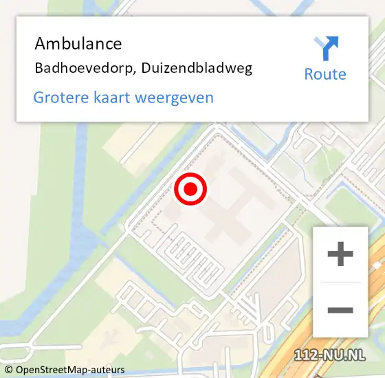 Locatie op kaart van de 112 melding: Ambulance Badhoevedorp, Duizendbladweg op 9 juli 2024 20:52