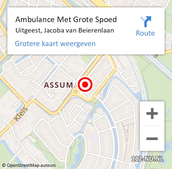 Locatie op kaart van de 112 melding: Ambulance Met Grote Spoed Naar Uitgeest, Jacoba van Beierenlaan op 9 juli 2024 20:57