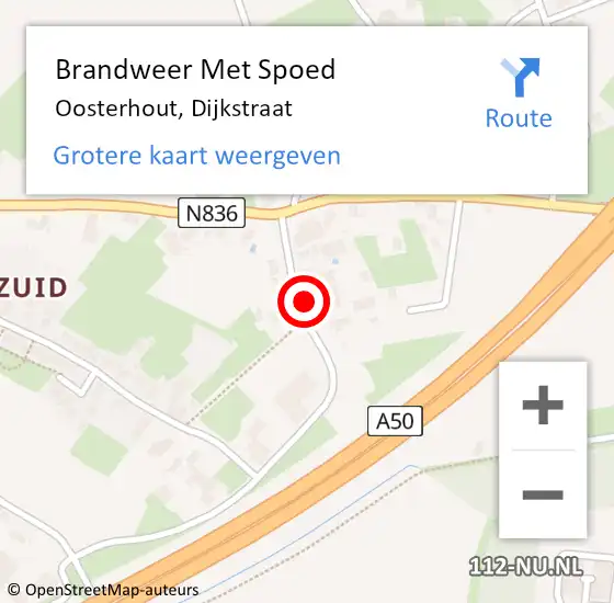 Locatie op kaart van de 112 melding: Brandweer Met Spoed Naar Oosterhout, Dijkstraat op 9 juli 2024 21:05