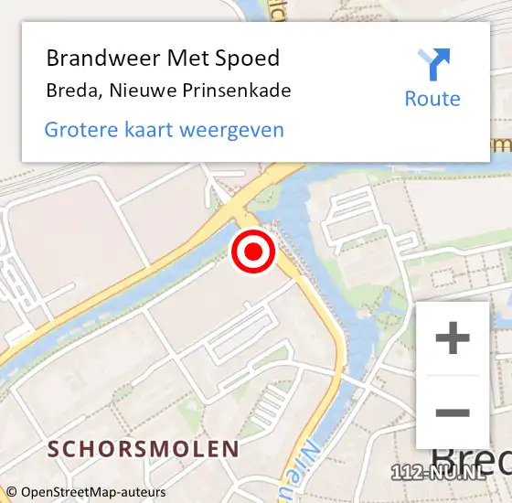 Locatie op kaart van de 112 melding: Brandweer Met Spoed Naar Breda, Nieuwe Prinsenkade op 9 juli 2024 21:14