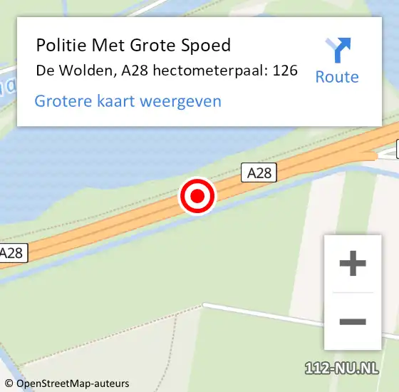 Locatie op kaart van de 112 melding: Politie Met Grote Spoed Naar De Wolden, A28 hectometerpaal: 126 op 9 juli 2024 21:23