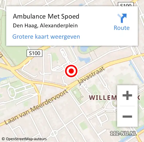 Locatie op kaart van de 112 melding: Ambulance Met Spoed Naar Den Haag, Alexanderplein op 9 juli 2024 21:54