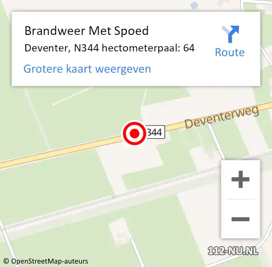 Locatie op kaart van de 112 melding: Brandweer Met Spoed Naar Deventer, N344 hectometerpaal: 64 op 9 juli 2024 21:54