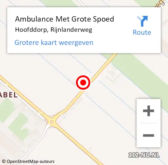 Locatie op kaart van de 112 melding: Ambulance Met Grote Spoed Naar Hoofddorp, Rijnlanderweg op 9 juli 2024 22:00