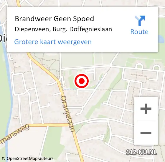 Locatie op kaart van de 112 melding: Brandweer Geen Spoed Naar Diepenveen, Burg. Doffegnieslaan op 9 juli 2024 22:06