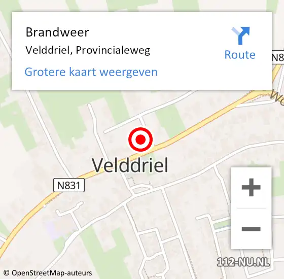 Locatie op kaart van de 112 melding: Brandweer Velddriel, Provincialeweg op 9 juli 2024 22:08