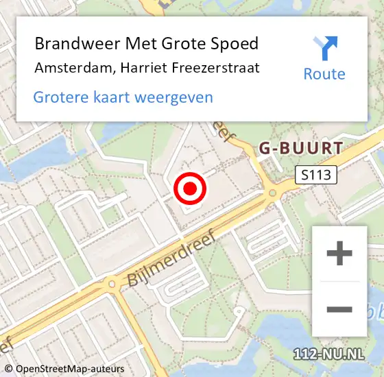 Locatie op kaart van de 112 melding: Brandweer Met Grote Spoed Naar Amsterdam, Harriet Freezerstraat op 9 juli 2024 22:13