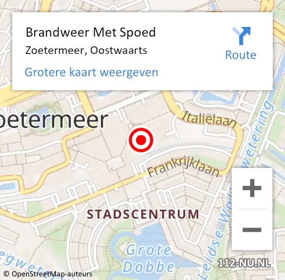 Locatie op kaart van de 112 melding: Brandweer Met Spoed Naar Zoetermeer, Oostwaarts op 9 juli 2024 22:15