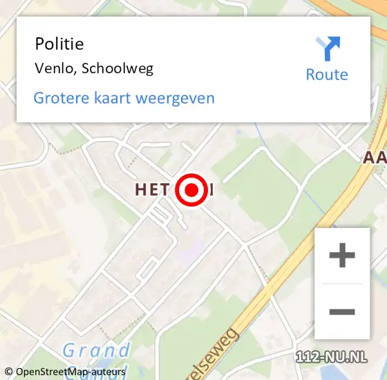 Locatie op kaart van de 112 melding: Politie Venlo, Schoolweg op 9 juli 2024 22:42