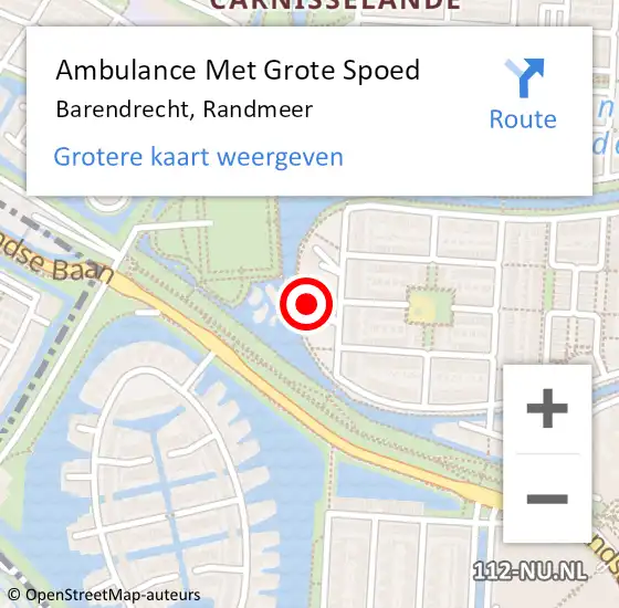 Locatie op kaart van de 112 melding: Ambulance Met Grote Spoed Naar Barendrecht, Randmeer op 9 juli 2024 23:03