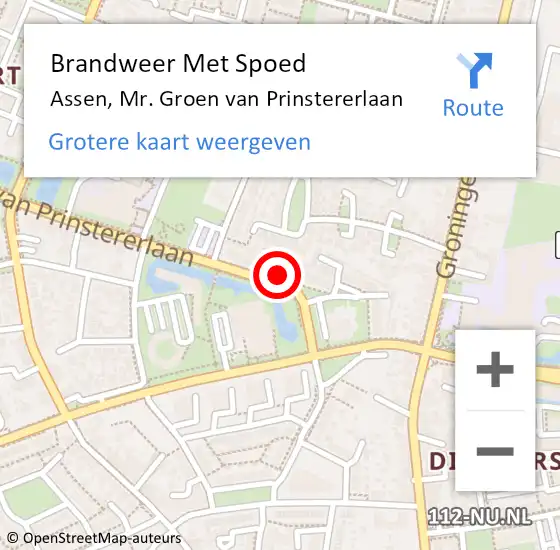 Locatie op kaart van de 112 melding: Brandweer Met Spoed Naar Assen, Mr. Groen van Prinstererlaan op 9 juli 2024 23:36